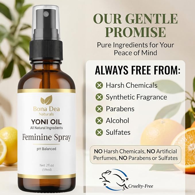 Bona Dea Naturals Feminine Spray for Women – All Natural Yoni Oil Deodorant & Moisturizer, Organic Essential Oils, Chemical-Free, Sensitive Vaginal Care, Made in the USA | 2 oz Spray