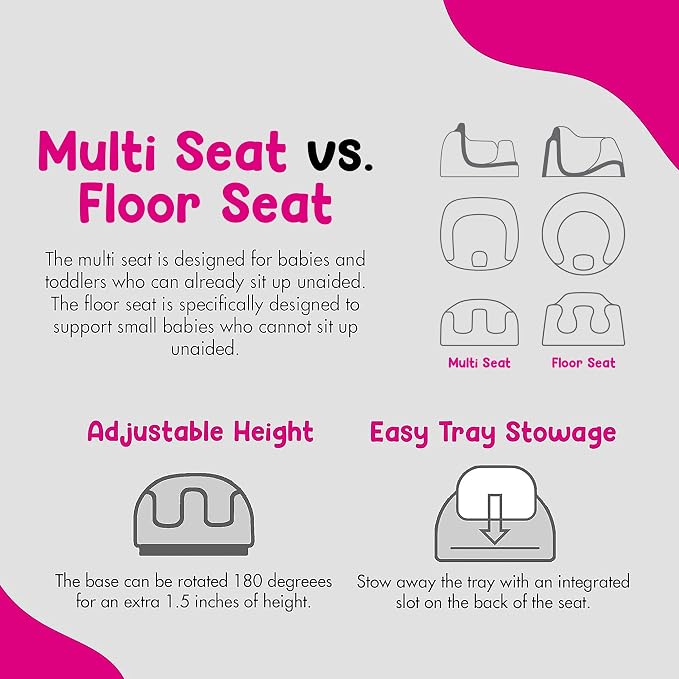 Bumbo 3-in-1 Multi Seat Baby & Toddler Non-Slip Chair with Activity Tray, Sonoran Rose - Portable High Chair with Removable Cushion Support, Safety Harness, and Storage Space