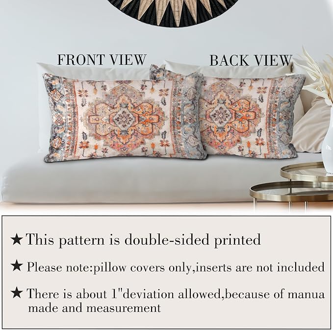 Boho Throw Pillow Covers 12x20 inch Set of 2,Boho Vintage Carpet Pattern Antique Ethnic Decor Double Sided Pattern Cushion Cover Soft Pillow Case Living Sofa Room Bed Square Pillow Cover