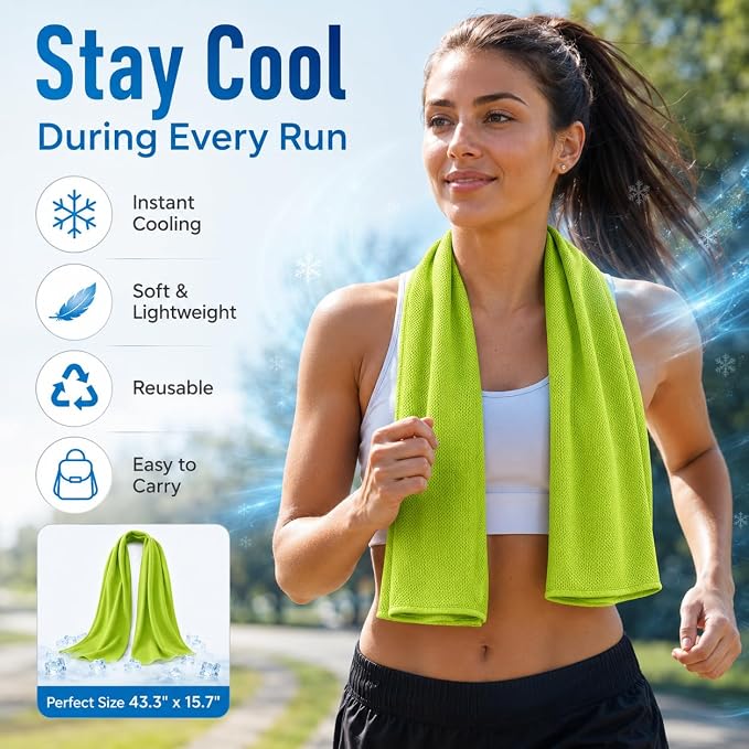 Cooling Towels 43.3" x 15.7" Lime Green - Ice Towel, Sweat Towel, Cooling Towels for Neck & Face & Cooling Neck Wraps for Summer Heat - Neck Cooler for Quick Cool Down for Gym, Running, Golf Sports