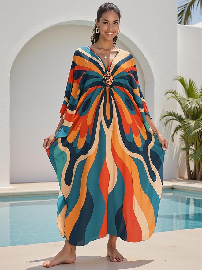 Mumu Dresses for Women Plus Size, Bohemian Kaftan Beach Cover Up Long Maxi Nightgown Soft Loungewear