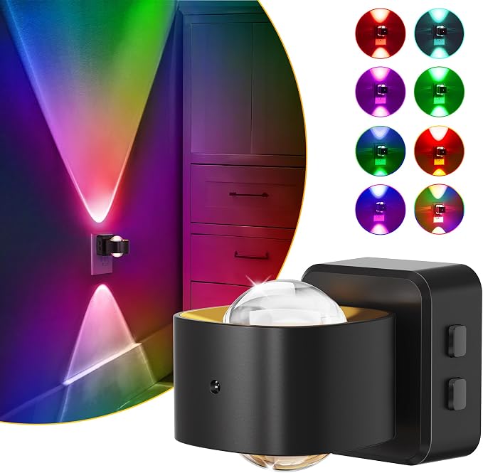 L LOHAS LED Night Light Projector, Color Changing Plug in Night Light RGB | Dusk to Dawn Sensor Night Lights, Rotating Nightlight, RGB Ambient Lighting for Bathroom, Gaming Room, Gifts,1 Pack