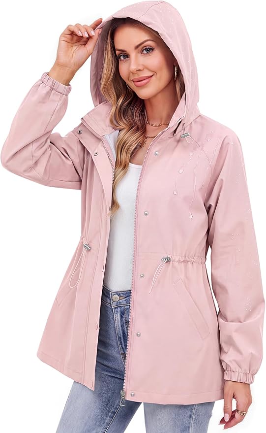 Zando Rain Jacket Women Waterproof - Lightweight Rain Coat with Hood Windbreaker Trench Raincoat for Women 2026 S-2XL
