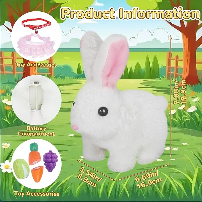 Walking Bunny Toys for Kids, Bunny Stuffed Animal Interactive Electronic Toys, Swinging Ears, Twitching Mouth and Nose, Easter Christmas and Birthday Gift, Suitable for Toddlers 3, 4, 5, 6, 7Years Old