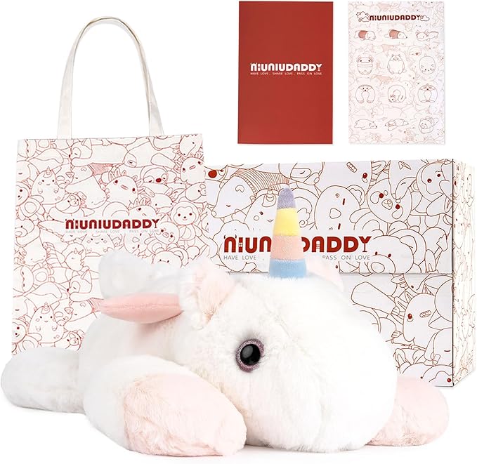 Niuniu Daddy Unicorn Weighted Stuffed Animals, 3.3lbs Weighted Plush Unicorn Toys for Adults Kids Girls Boys, Large Stuffed Plush Pillow as Present for Birthday Include Bag Sticker Card