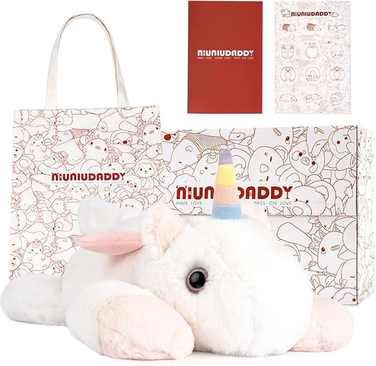 Niuniu Daddy Unicorn Weighted Stuffed Animals, 3.3lbs Weighted Plush Unicorn Toys for Adults Kids Girls Boys, Large Stuffed Plush Pillow as Present for Birthday Include Bag Sticker Card