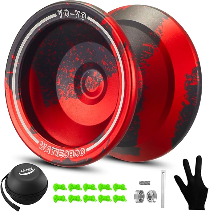 WATIEOBOO yoyo Responsive Yoyos for Kids Adults Beginner, yoyo Professional Unresponsive Metal yo yo Yo-yo for Advanced Players with Bearing Accessories+Removal Tool-Black+ Red