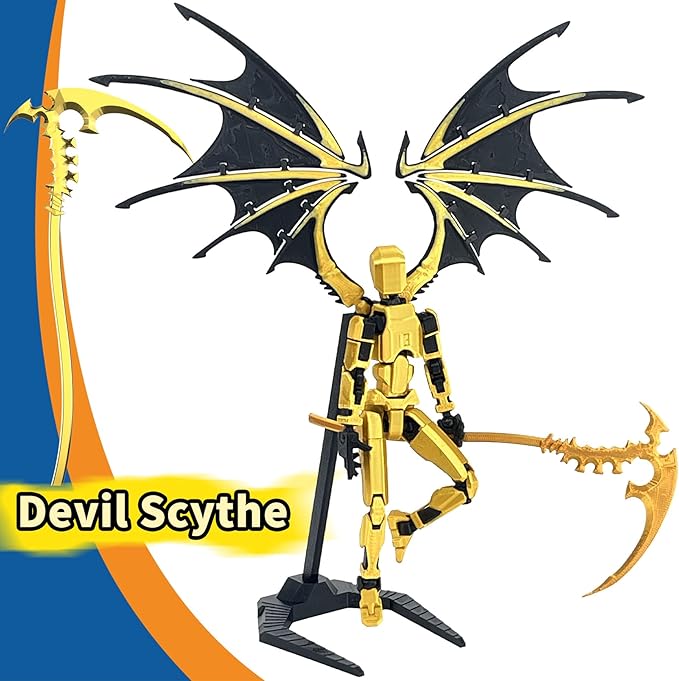 T13 Action Figure Already Assembled, Devil Wings Titan 13 Action Figure 3D Printed T13 Action Figures Set, T 13 Robo 13, Lucky 13, Gift for Dummy Collectors Desktop Decorations (Black Gold)