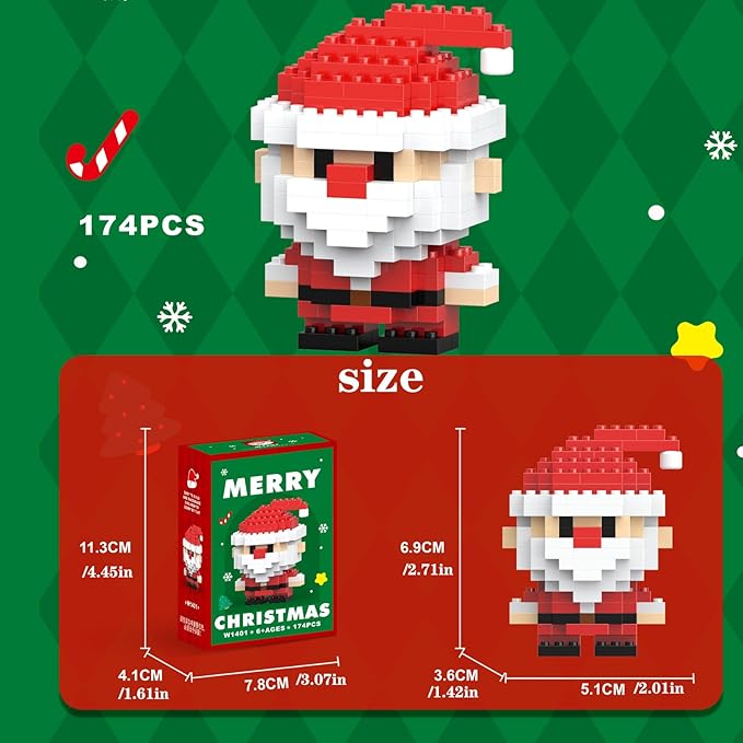 Christmas Building Blocks Compatible for Lego Christmas Santa Micro Blocks Stacking New Toys Holiday Present Box New Year Gifts for Kids Ages 6+ Boys and Girls(Santa)