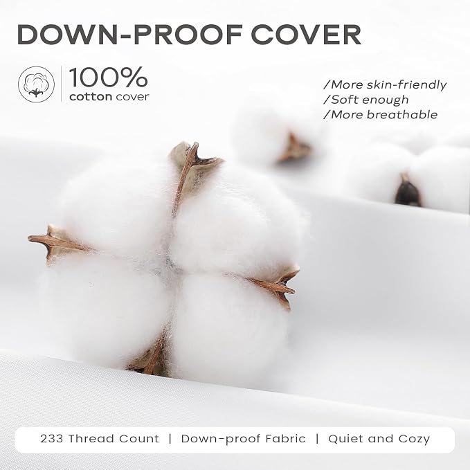 SAVORI Set of 2 Down and Feather Throw Pillow Inserts 14x14 Soft Fluffy Pillow Inserts with 100% Down-Proof Cotton Cover, Decorative Square Cushion Inner for Sofa Couch Bed-White