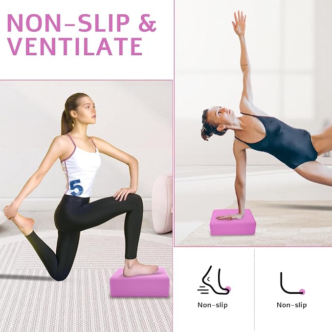 Yoga Blocks 2 Pack, Premium Yoga Brick Foam Blocks to Improve Strength, Flexibility & Balance, Light Weight - Safe and Stable Support for Yoga, Pilates, Meditation & Stretching