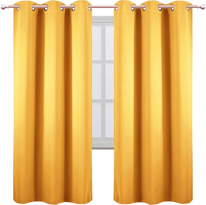 LEMOMO Yellow Thermal Blackout Curtains/42 x 72 Inch/Set of 2 Panels Room Darkening Curtains for Bedroom