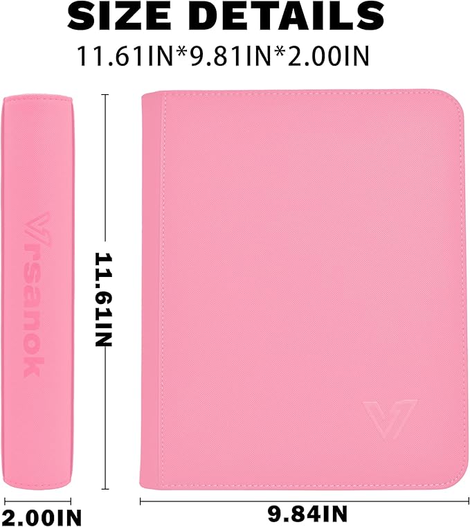 Toploaders Binder,Holds 128 Top Loaders,4 Pocket Top Loader Binder for 3" x 4"Rigid Cards,Double Sided Card Binder Abulm in 3"x4"Toploaders for Trading Cards (TOP 128 Pink)