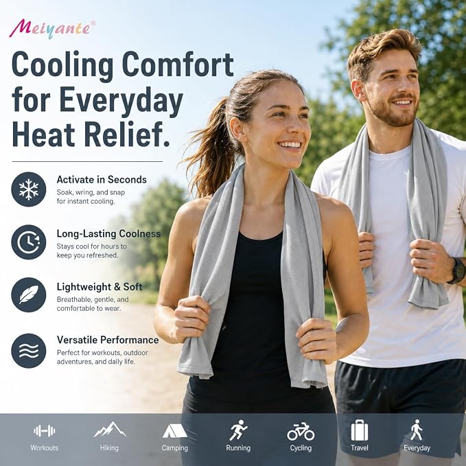 Cooling Towel for Neck and Face - 43.3" x 15.7" - Quick-Dry Microfiber - Ideal for Hot Weather, Gym, Fitness, Camping, Yoga - Light-Gray