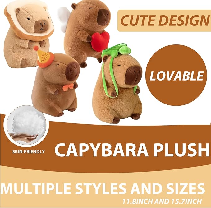 Capybara Plush - 11.8Inch Cute Capybara Stuffed Animal Toy with Birthday Cap- Adorable Soft Capibara Pillow Toy Plushies - Perfect Capybara Gifts for Adults and Kids