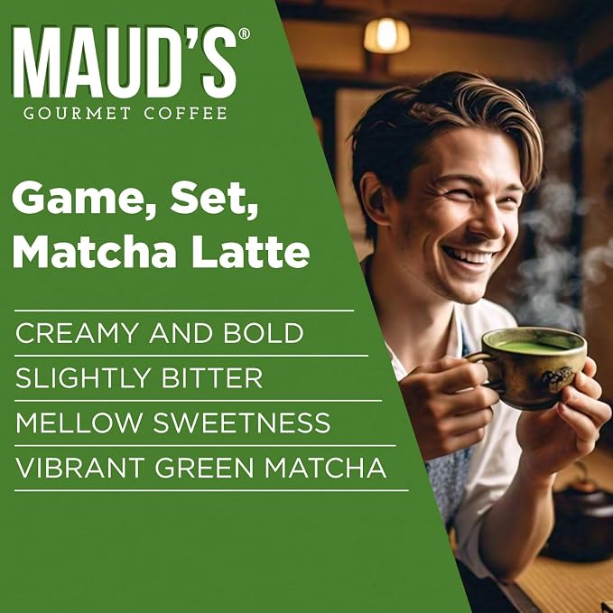 Maud's Instant Matcha Latte Mix, Flavored Drink Mix 10 Servings, 100% Gourmet Blended Tea Leaves, Hot Or Iced Matcha Latte - Just Add Water