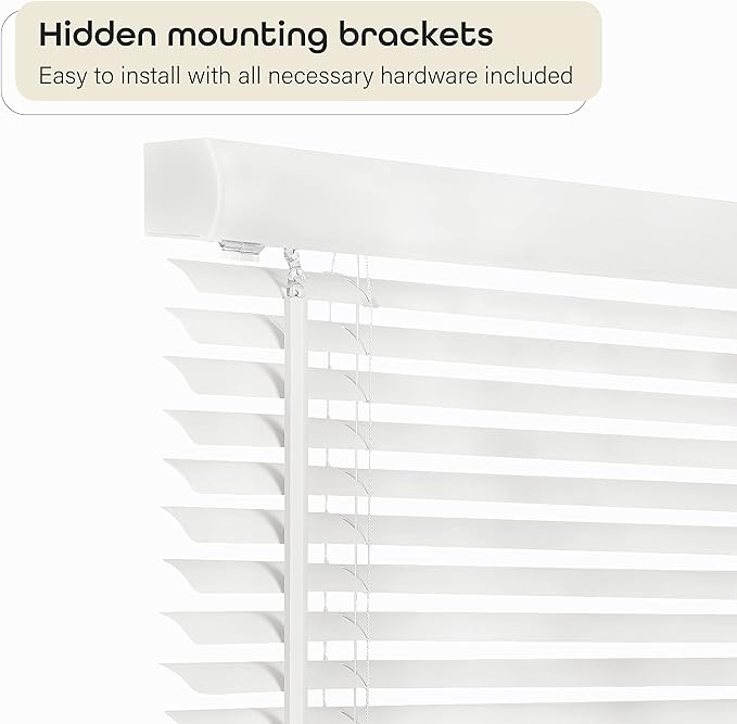 Cordless Light Filtering Mini Blind - 37 Inch Width, 64 Inch Length, 1" Slat Size - Pearl White - Cordless GII Morningstar Horizontal Windows Blinds for Interior by Achim Home Decor