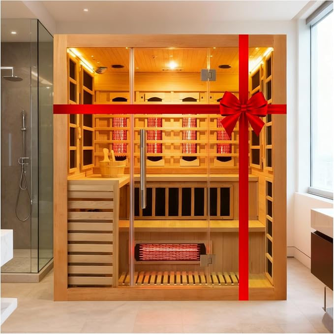 Infrared & Steam Dual-System Sauna Room for 4-6 Person, Wood Hybrid Home Sauna with Heater, Indoor Traditional Saunas Spa with Heaters & Sauna Stove, Speaker, Oxygen Bar, Bucket