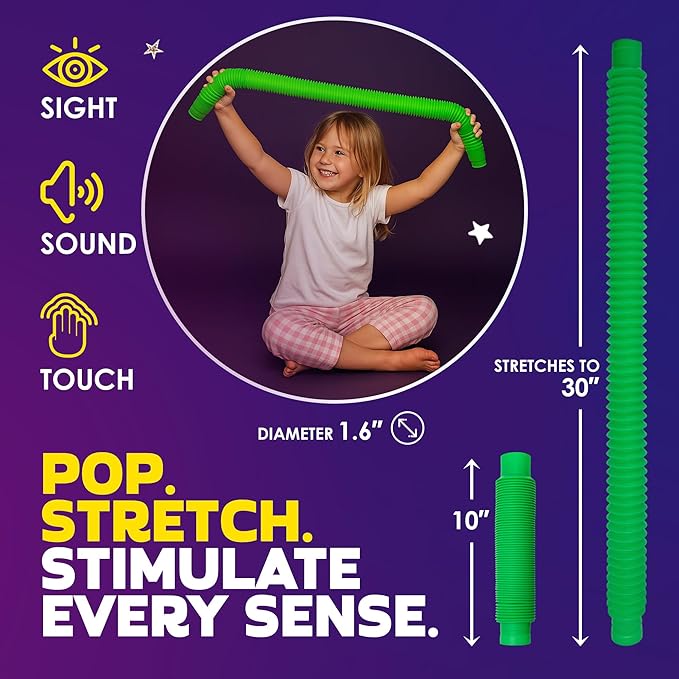 Nutty Toys Jumbo Pop Tubes - 8-Pack XL Sensory Toys - Creative STEM Learning for Kids - Connect & Pop! Top ADHD Autism Fidget 2026, Best Boy & Girl Valentines Day and Easter Basket Stuffers Gifts Idea