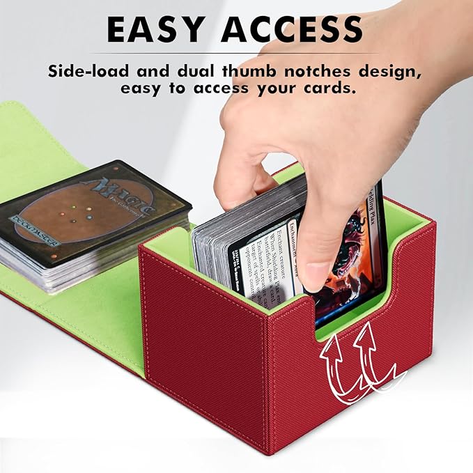 ZLCA Card Deck Box for Trading Cards, MTG Commander Deck Box Holds 120+ Single Sleeved Cards, Leather Magnetic Card Storage Box Fits for TCG CCG Magic Cards (Red&Green)