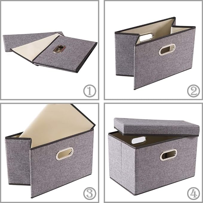 Collapsible Storage Containers with Lids [5-Pack] Linen Fabric Foldable Storage Bins Boxes Organizer Baskets Cube with Cover for Home Bedroom Closet Office Nursery (14.9x9.8x9.8)