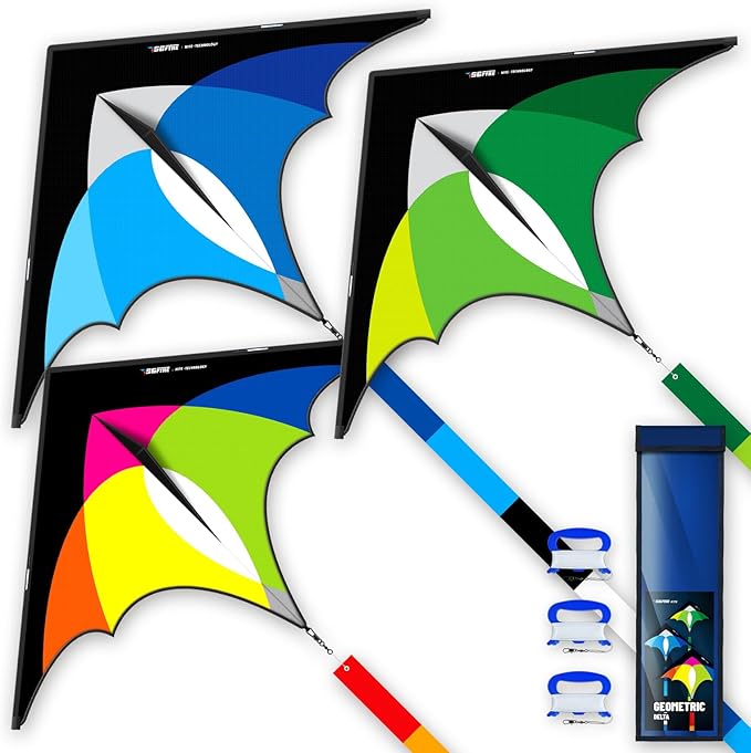 3-Piece Set Delta Kite for Easy to Fly Large Kite for Kids and Adults - Perfect Family Outdoor Toy, Beach Fun for Family Activities (Petal Blue+Green+Yellow, 3)