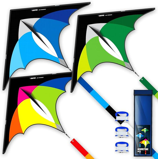 3-Piece Set Delta Kite for Easy to Fly Large Kite for Kids and Adults - Perfect Family Outdoor Toy, Beach Fun for Family Activities (Petal Blue+Green+Yellow, 3)