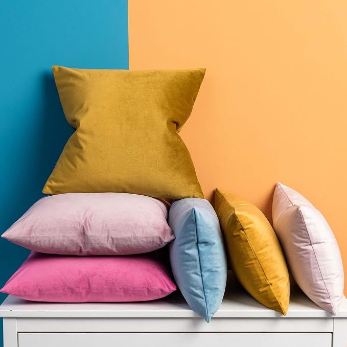 20x20 Decorative Velvet Throw Pillow Covers Set of 2,Mustard Yellow | Soft Cushion Cases with Invisible Zipper for Modern Couch Sofa Bed Living Room Bedroom Home Decor