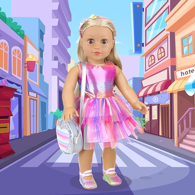ZITA ELEMENT American 18 Inch Doll 14 Pcs Accessories Makeup Set with Dress for Generation Doll Makeup Beauty Set and Clothes for 18 Inch Doll (No Doll)