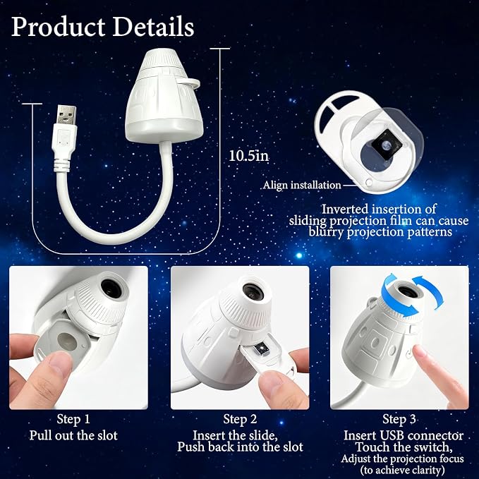 2-in-1 Galaxy Projector Night Light, USB Star Projector for Bedroom | 360° Adjustable Brightness Portable Galaxy Light Mini LED Wall Projection Lamp for Roof of Car & Tent Home Decor Gift,6 Films