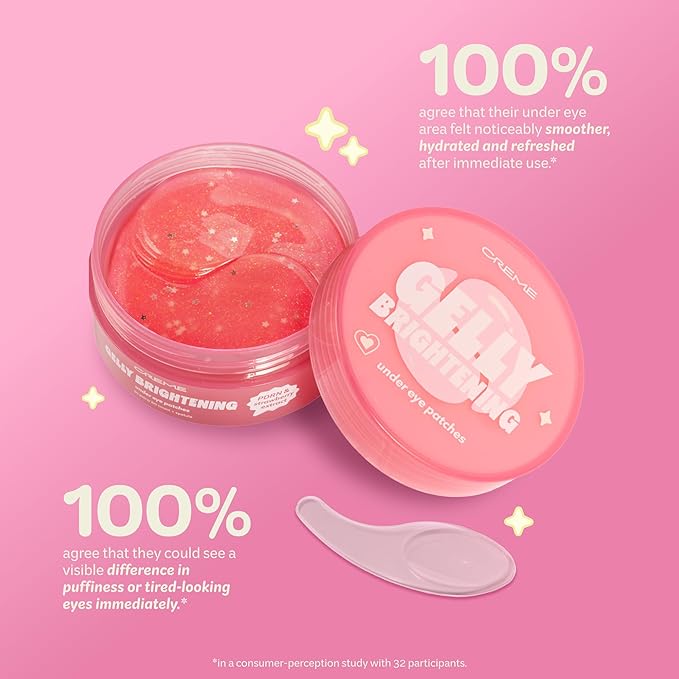 The Crème Shop Gelly Brightening Under Eye Patches, Hydrogel Eye Masks, Hydrating and Depuffing with PDRN & Strawberry Extract, Korean Skin Care, 60 Count (30 Pairs)