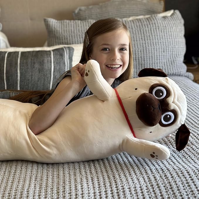 MaoGoLan Pug Stuffed Animal for Pug Lovers, 43 inch Giant Dog Plush Super Soft Body Pillow for Kids Adults Teens Girls Boys Christmas Valentine's Day Birthday