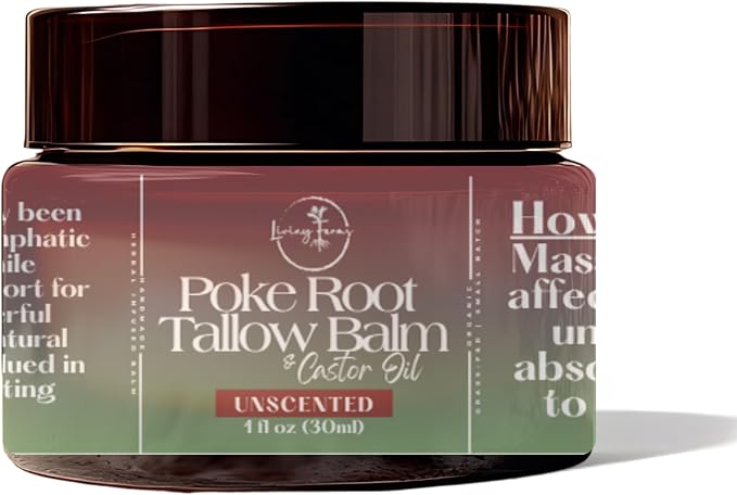 Poke Root Tallow Balm with Castor Oil - Organic Lymphatic Support Salve - Natural Healing Ointment for Cysts - Handmade in The USA