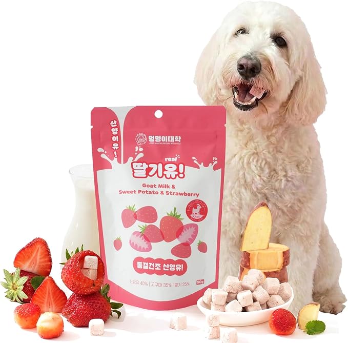Freeze-Dried Goat Milk Dog Treats with Sweet Potato & Strawberry, Limited Ingredient Freeze Dried Sweet Potato Snack & Food Topper for Dogs and Cats – Natural, Easy to Digest, 1.76 oz