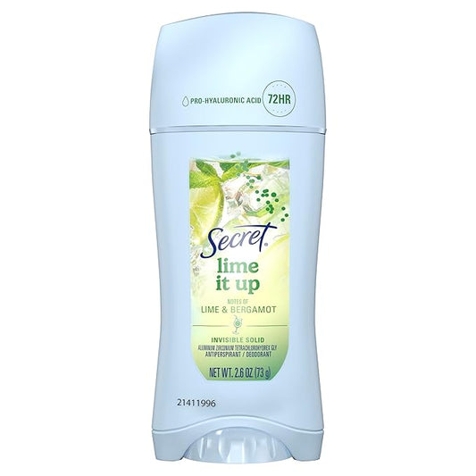 Secret Fresh Antiperspirant Deodorant for Women, 72hr Freshness on the Rocks with Pro-Hyaluronic Acid, Miami Mocktails Edition, Invisible Solid, Lime It Up with Lime & Bergamot Scent, 2.6 oz