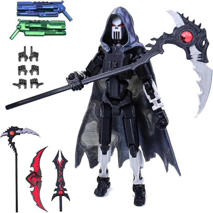 T13 Action Figure Set, 3D Printed Toy T13, Dummy 13 Titan 13,t13 Action Figure Accessories，Death Cape, Skeleton Robot, Cool Robot Stop Motion Animation Figure (Gray-Black)