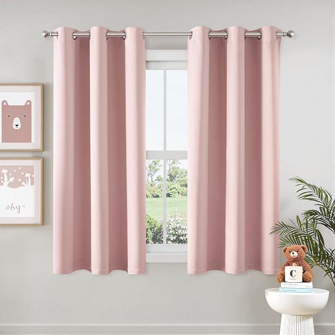 MIULEE Blackout Curtains for Bedroom 2 Panels 34 x 54 Inch Long Pink | Thermal Insulated, Living Room Darkening Grommet Drapes, Noise Reducing, Light Blocking Window Treatments