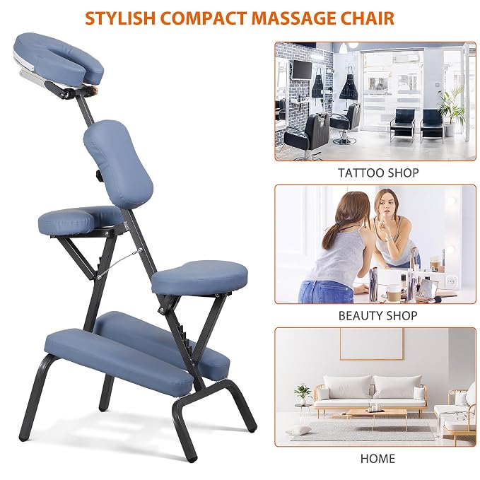 Nova Microdermabrasion Portable Massage Chair Foldable Tattoo Therapy Chair 4 Inches Thickness Sponge Face Cradle Spa Salon Massage Chair (Blue)