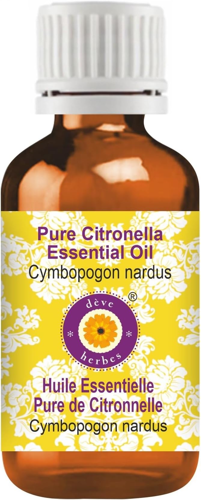 Deve Herbes Pure Citronella Essential Oil (Cymbopogon nardus) Steam Distilled 15ml (0.50 oz)