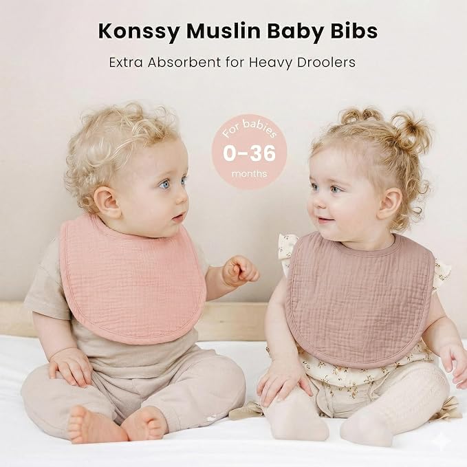 Konssy Muslin Baby Bibs 8 Pack Baby Bandana Drool Bibs Cotton for Unisex Boys and Girls, Soft Absorbent Set for Teething and Drooling