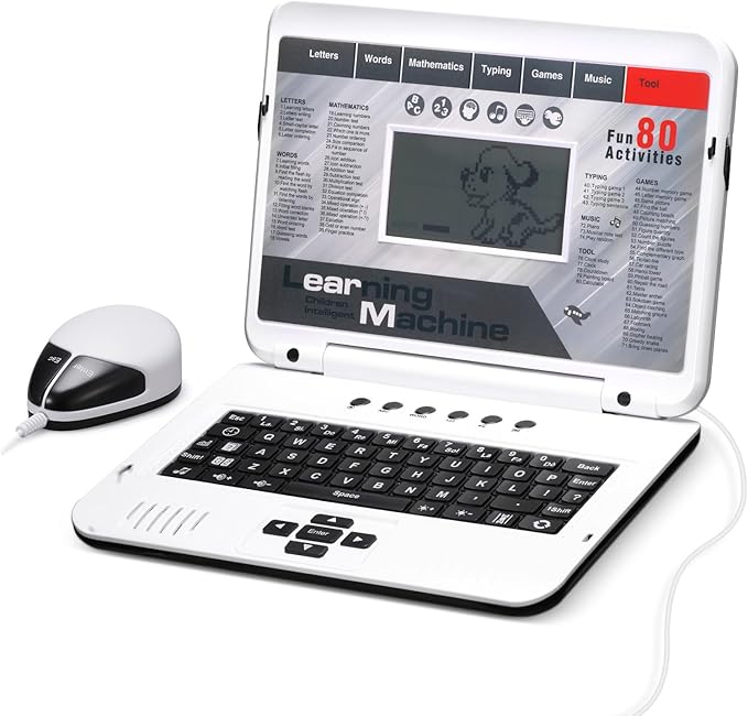 LESHITIAN Kids Laptop - 80 Learning Modes to Learn Alphabet, Words, Mathematics, Play Games and Music - Toy for Children Ages 5+
