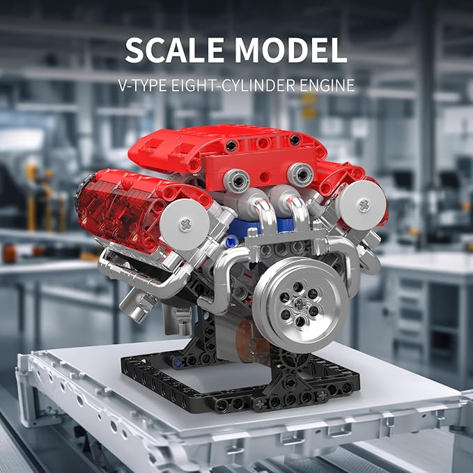 Mould King V8 Engine Building Blocks Sets, 10155 Model Engines Kit That Runs, 8-Cylinder Sports Car Engine Build Kits for Adults with Battery and Motor, Construction STEM Toy(552 Pcs)