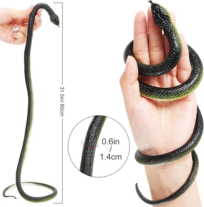 4 Pcs Realistic Rubber Snakes, Plastic Snakes, Prank Snake Toys for Party, Tricking People, Kids Playing, Garden Props Decorations, 31.5in