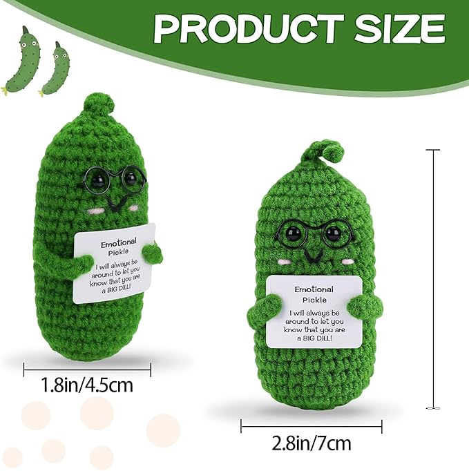 Hoedia Crochet Pickle Dolls Friend Birthday Valentines Gifts for Her Women Wife Girlfriend Sister from Husband Men, Cute Funny Gifts for Coworkers Student Teacher Roommates (Pickle with Glasses)