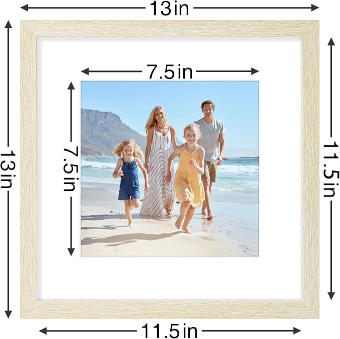 Vittanly 12x12 Picture Frames Set of 9 for Wall Mounting, Cornsilk | Display Pictures 8x8 with Mat or 12x12 without Mat for Wall Mounting, Square Photo Frames for Home Decor, Engineered Wood