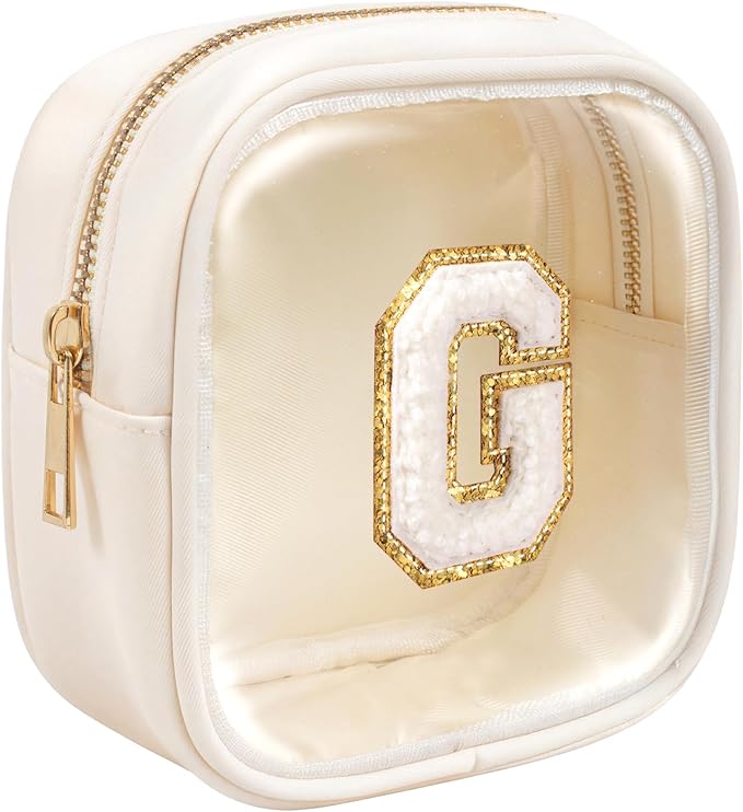 KOTORA Travel Clear Makeup Bag Toiletry Bag, Make up Bag Waterproof Toiletry Bags for Women Cosmetic Bag Preppy Stuff Brithday Gifts for Women Personalized White Mother Girlfriend Wife Gifts Letter G