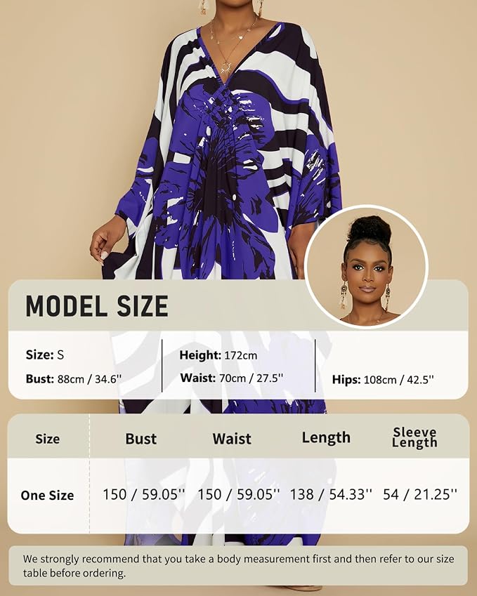 Bsubseach Kaftan Dresses for Women Floral Print Plus Size Beach Cover Up | Lightweight V Neck Loose Fit Boho Dress, Batwing Sleeve Side Slit, Moo Moos for Women Home Loungwear Cruise Resort Wear