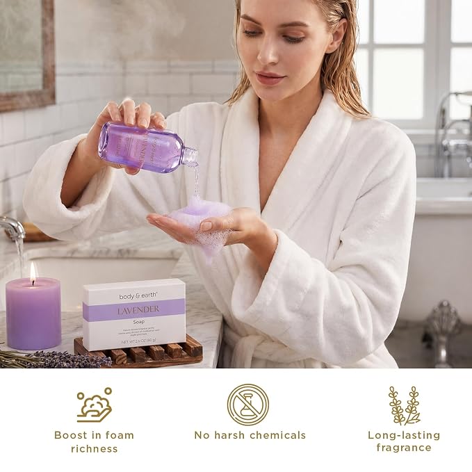 BODY & EARTH Bath and Body Gift Box for Women- 6 Pcs Lavender Bath Kit for Women Spa Set, Birthday, Christmas Gift Set Includes Bubble Bath, Shower Gel, Body Lotion