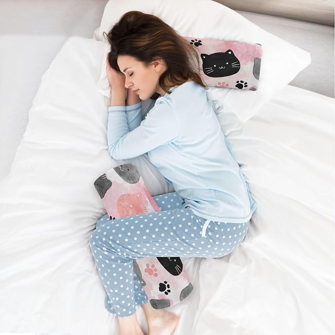 Cat Faces and Paw Print Neck Roll Pillow Bolster Round Health Memory Foam Long Cervical Cylinder Pillows with Removable Washable Cover for Body Bed Legs Back Yoga