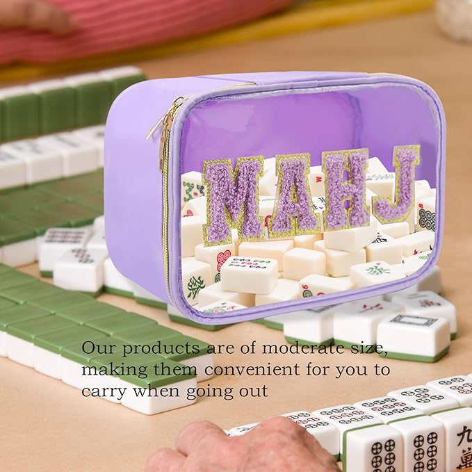 Purple Mahjong Tile Bag, Clear Mahjong Tile Bags Storage Supplies with Zipper, Storage Pouch Entertainment Games Accessories Gifts Supplies Includes Case Only